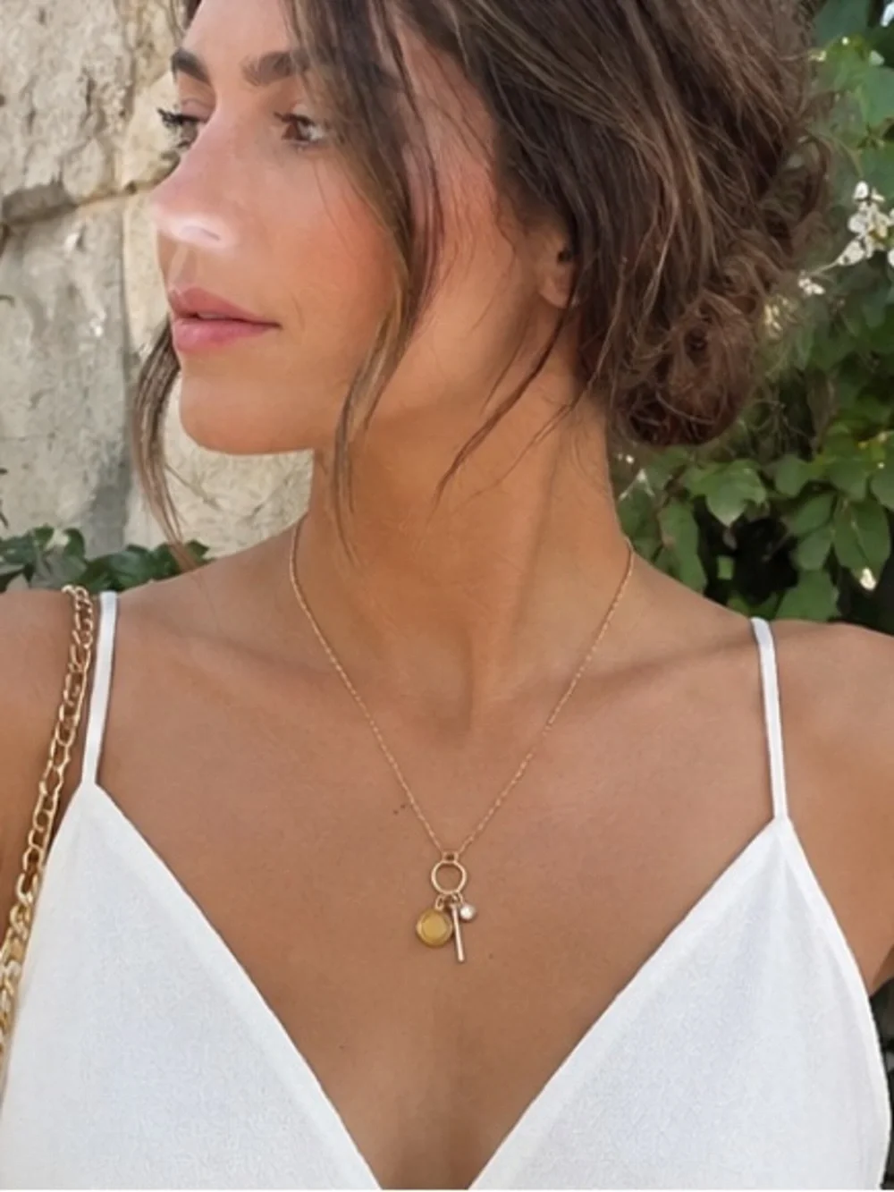 Gold-Plated Charm Necklace with Yellow Enamel and Crystal Accents **2 for 20**